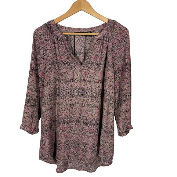 Cynthia Rowley Y2K Paisley Print Tunic Pink Blush Casual 3/4 Sleeve - S - Picture 1 of 6